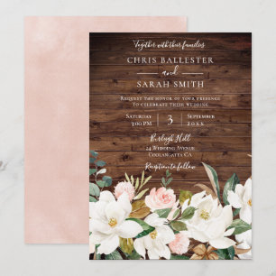 Rose Gold Blush White Rustic Floral Wedding Einladung