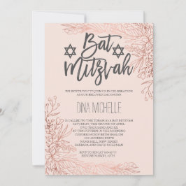 Rose Gold Blütenrot Rosa Bat Mitzvah Foto Einladung