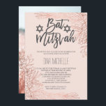 Rose Gold Blütenrot Rosa Bat Mitzvah Foto Einladung<br><div class="desc">Rose Gold Blütenrot Rosa Bat Mitzvah Foto Typografie Party Einladung.</div>