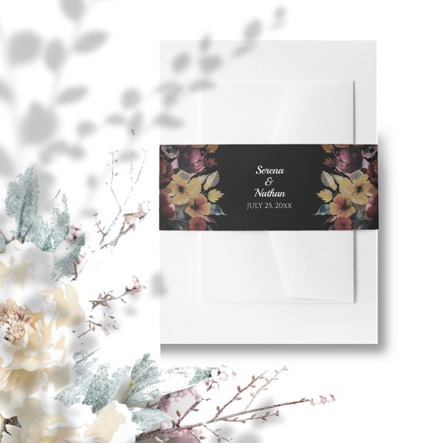 Rose Gold Bly Band für Hochzeitseinladungen (Wedding invitation belly bands with modern floral luxe design and your names and wedding date)