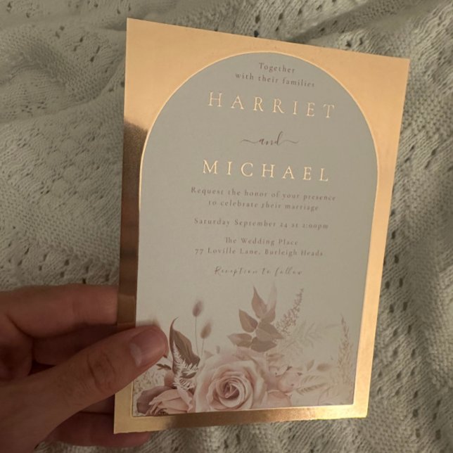 Rose Gold Boho Arch Blush Bloral Wedding Folieneinladung (Von Creator hochgeladen)