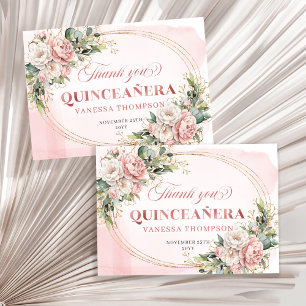 Rose Gold Boho Floral Greenery Süße Fünfzehn Danke
