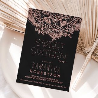 Rose gold boho floral mandala Sweet 16 Party Einladung