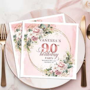 Rose Gold Boho Greenery 90. Geburtstagsfeier Serviette