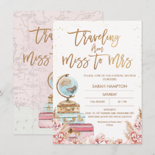 Rose Gold Boho Reisende Miss zu Mrs Brautparty Einladung