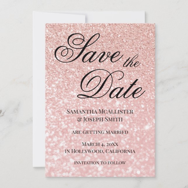 Rose Gold Bokeh Glitzer Save the Date Einladung (Vorderseite)