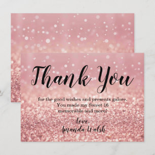 Rose Gold Bokeh Lights Sweet 16 Danke Notiz Einladung