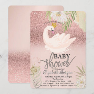 Rose Gold Bokeh, Schwan Boho Blumen Baby Shower Einladung
