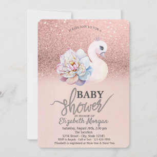 Rose Gold Bokeh, Swan Floral Baby Dusche Einladung