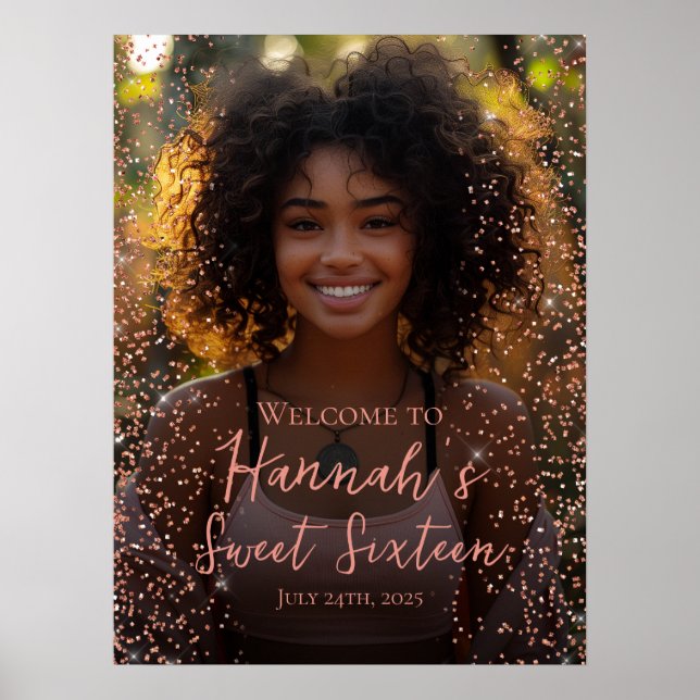 Rose Gold Bonbon 16 Foto Willkommensschild Poster (Vorne)