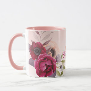Rose gold bordeauxfarbene Blume Monogramm Tasse