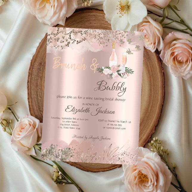 Rose Gold Border Brunch & Bubbly Brautparty Einladung (Von Creator hochgeladen)