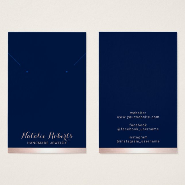 Rose Gold Border Navy Blauer Schmuck Earring Displ (Vorne & Hinten)