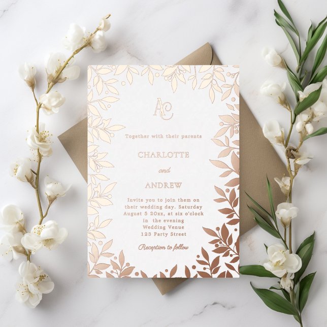 Rose gold botanical monogram luxury wedding folieneinladung (Von Creator hochgeladen)