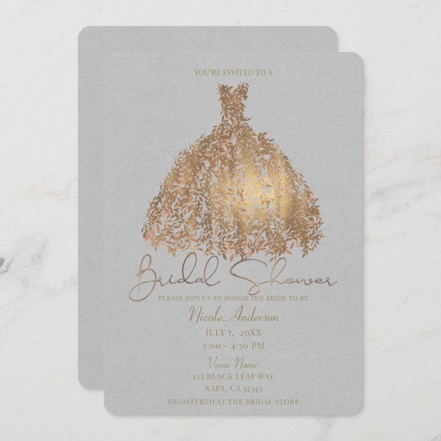 Rose Gold Botanische Blätter Dress Brautparty Einladung (Vorne/Hinten)