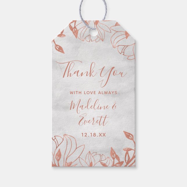 Rose Gold Botanische Blütengraue Hochzeit Vielen D Geschenkanhänger (Vorderseite)