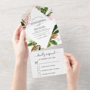 Rose Gold Botanische Grünpflanzen Hochzeit RSVP All In One Einladung