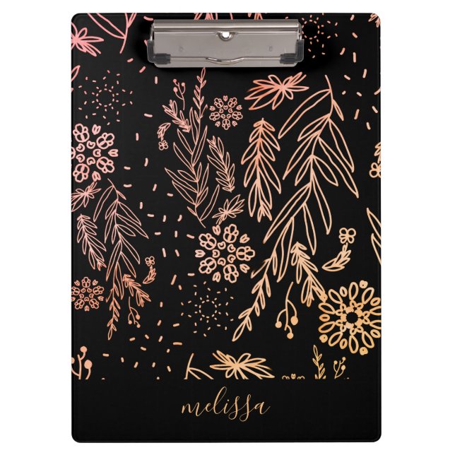 Rose Gold Botanisches Doodle-Muster Klemmbrett (Vorderseite)