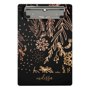 Rose Gold Botanisches Doodle-Muster Mini Klemmbrett