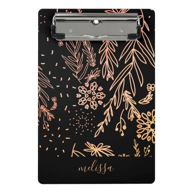 Rose Gold Botanisches Doodle-Muster Mini Klemmbrett (Vorderseite)