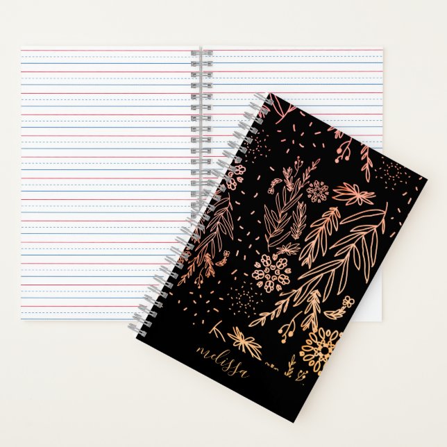 Rose Gold Botanisches Doodle-Muster Notizbuch (Innen)