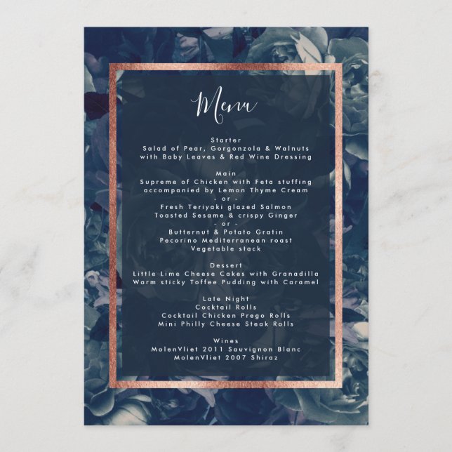 Rose Gold Bouquet Wedding Menu Menükarte (Vorderseite)