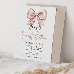 Rose Gold Bow Coquette Niedliches Script Sweet 16 Einladung