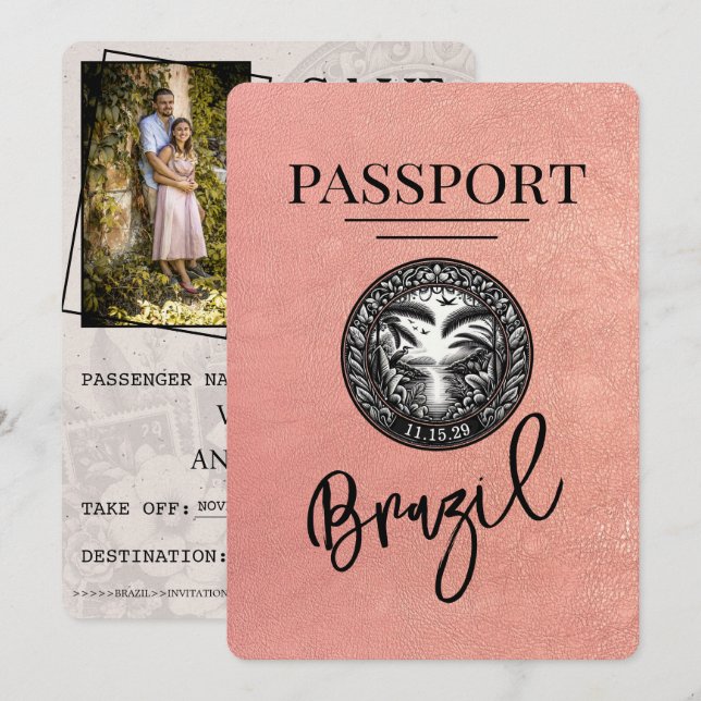 Rose Gold Brasilien Pass Save the Date (Vorne/Hinten)