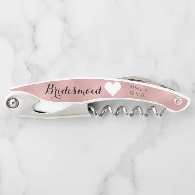 Rose Gold Brautparty Girly Bridesmaid Herzdatum Kellnermesser (Vorderseite)