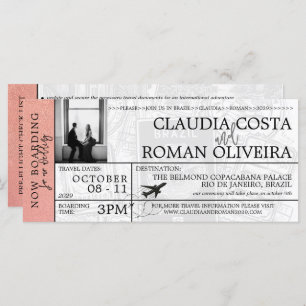 Rose Gold Brazil Wedding Boarding Pass Einladung