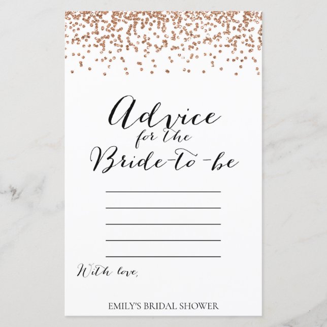 Rose Gold Brida Shower Game - Adress Card (Vorderseite)
