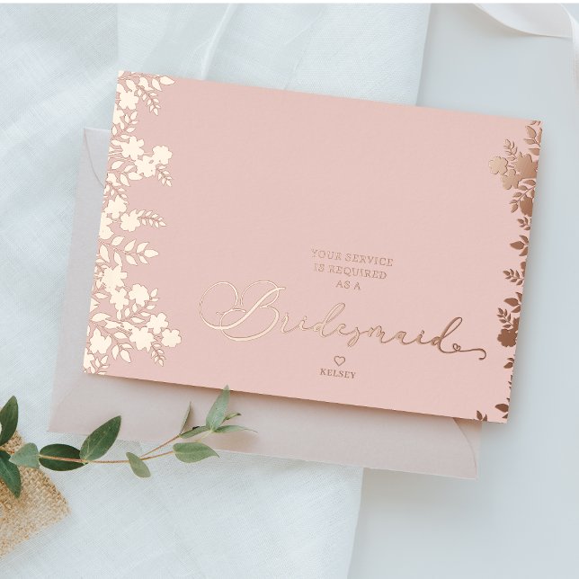 Rose Gold Bridesmaid Vorschlag botanischer Rahmen  Folieneinladung (Von Creator hochgeladen)