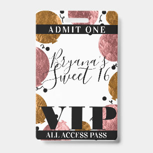 Rose Gold Bronze Balloons Sweet 16 Party VIP Pass Ausweis