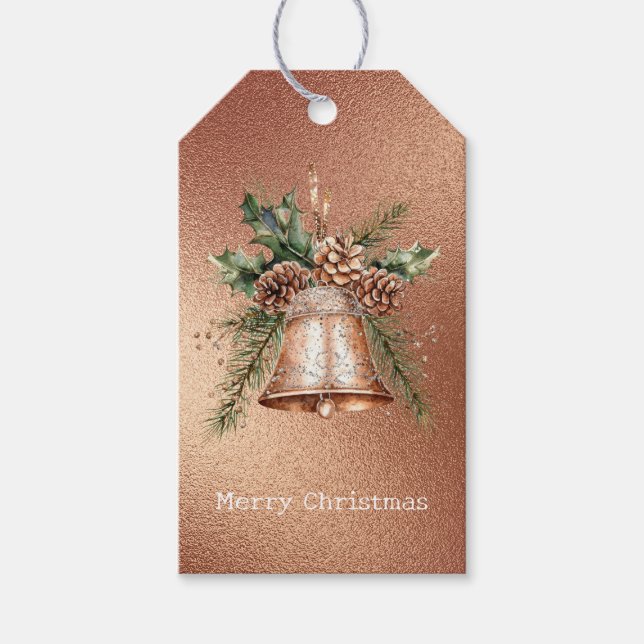 Rose Gold Bronze Weihnachtsglocke Geschenkanhänger (Vorderseite)