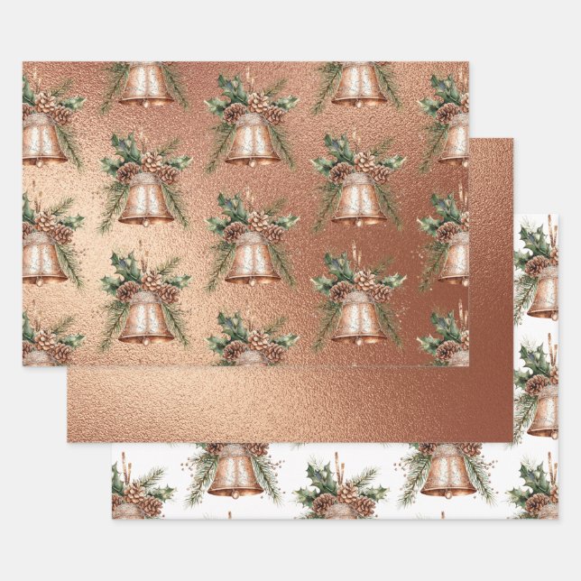 Rose Gold Bronze Weihnachtsglocke Geschenkpapier Set (Set)