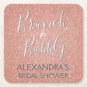 Rose Gold Brunch & Bubbly Brautparty Rechteckiger Pappuntersetzer