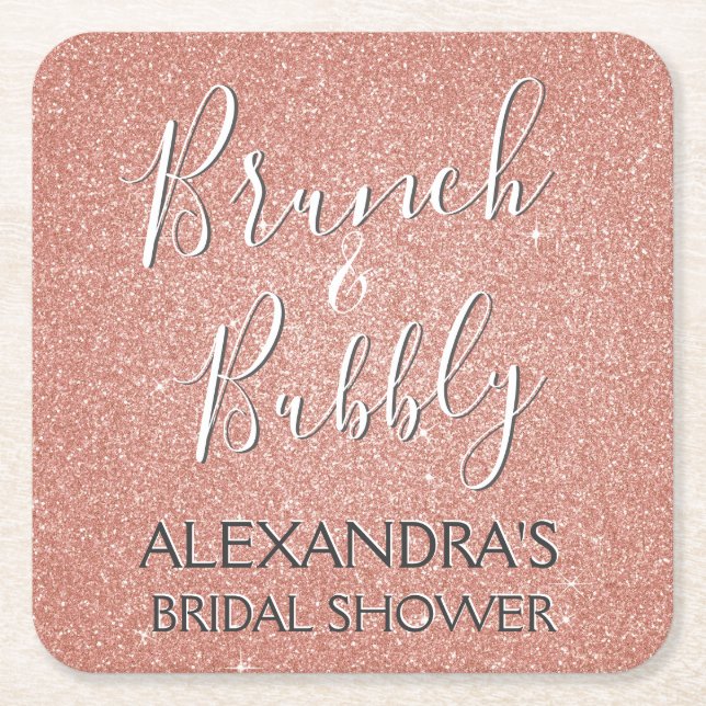Rose Gold Brunch & Bubbly Brautparty Rechteckiger Pappuntersetzer (Vorderseite)