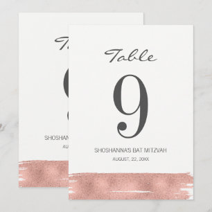 Rose Gold Brush Bat Mitzvah Tischnummer Card