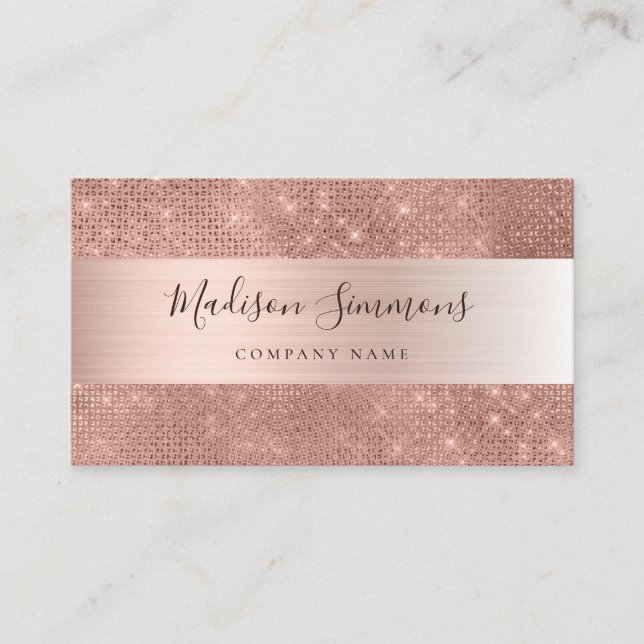Rose Gold Brushed Glitzer Sparkle Script Visitenkarte (Vorderseite)