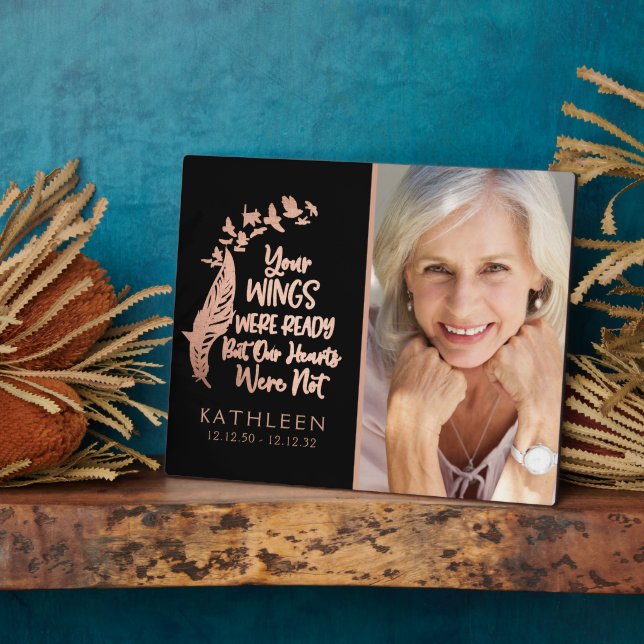 Rose Gold Brushed Metal Family Memorial Foto Fotoplatte (Seite)