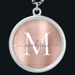 Rose Gold Brushed Metal Foil Monogram Script Name Versilberte Kette<br><div class="desc">Rose Gold gebürstete Metallfolien Monogram Script Name Silberplattierte Kette</div>