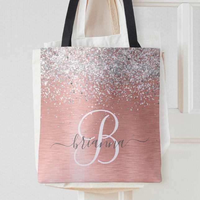 Rose Gold Brushed Metal Glitzer Monogram Name (Von Creator hochgeladen)