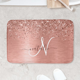 Rose Gold Brushed Metal Glitzer Monogram Name Badematte