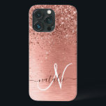 Rose Gold Brushed Metal Glitzer Monogram Name Case-Mate iPhone Hülle<br><div class="desc">Dieses schicke Gehäuse mit hübschem vergoldeten Glitzer aus Rose auf einer Rose mit goldgebürstetem metallischem Hintergrund ist einfach zu personalisieren.</div>