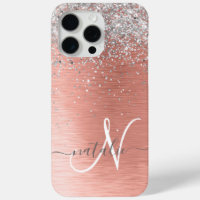 Rose Gold Brushed Metal Glitzer Monogram Name