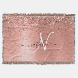Rose Gold Brushed Metal Glitzer Monogram Name Decke