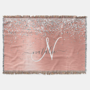 Rose Gold Brushed Metal Glitzer Monogram Name Decke