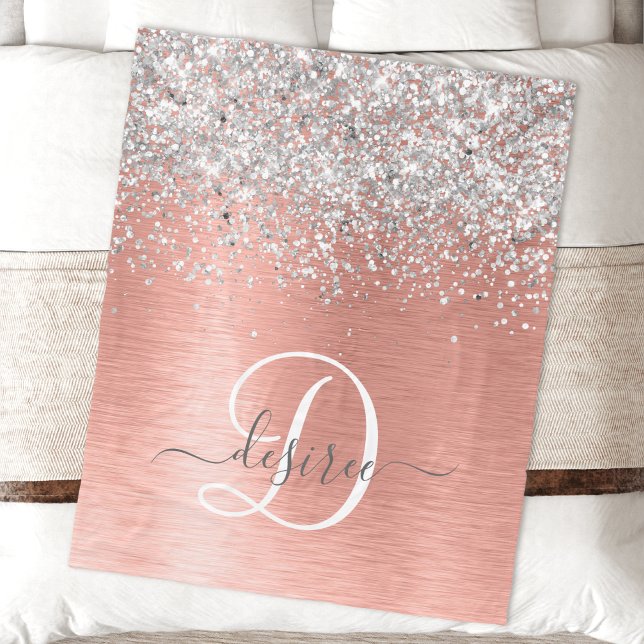 Rose Gold Brushed Metal Glitzer Monogram Name Fleecedecke (Von Creator hochgeladen)
