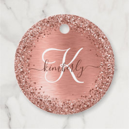 Rose Gold Brushed Metal Glitzer Monogram Name Geschenkanhänger
