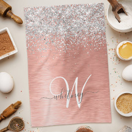 Rose Gold Brushed Metal Glitzer Monogram Name Geschirrtuch